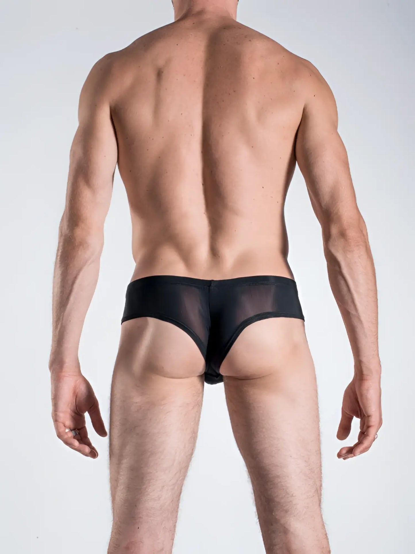 Black sheer mesh briefs manstore m101 cheeky brief underwear size s in black showcasing front view