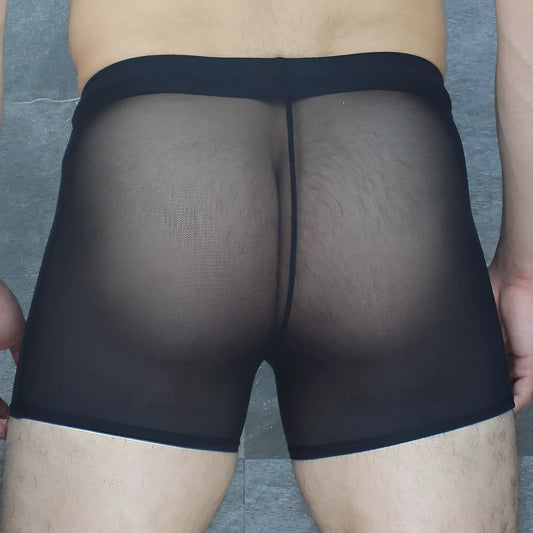 Mckillop daus tackle shorts ultra mesh black sheer mesh briefs with solid black waistband front view