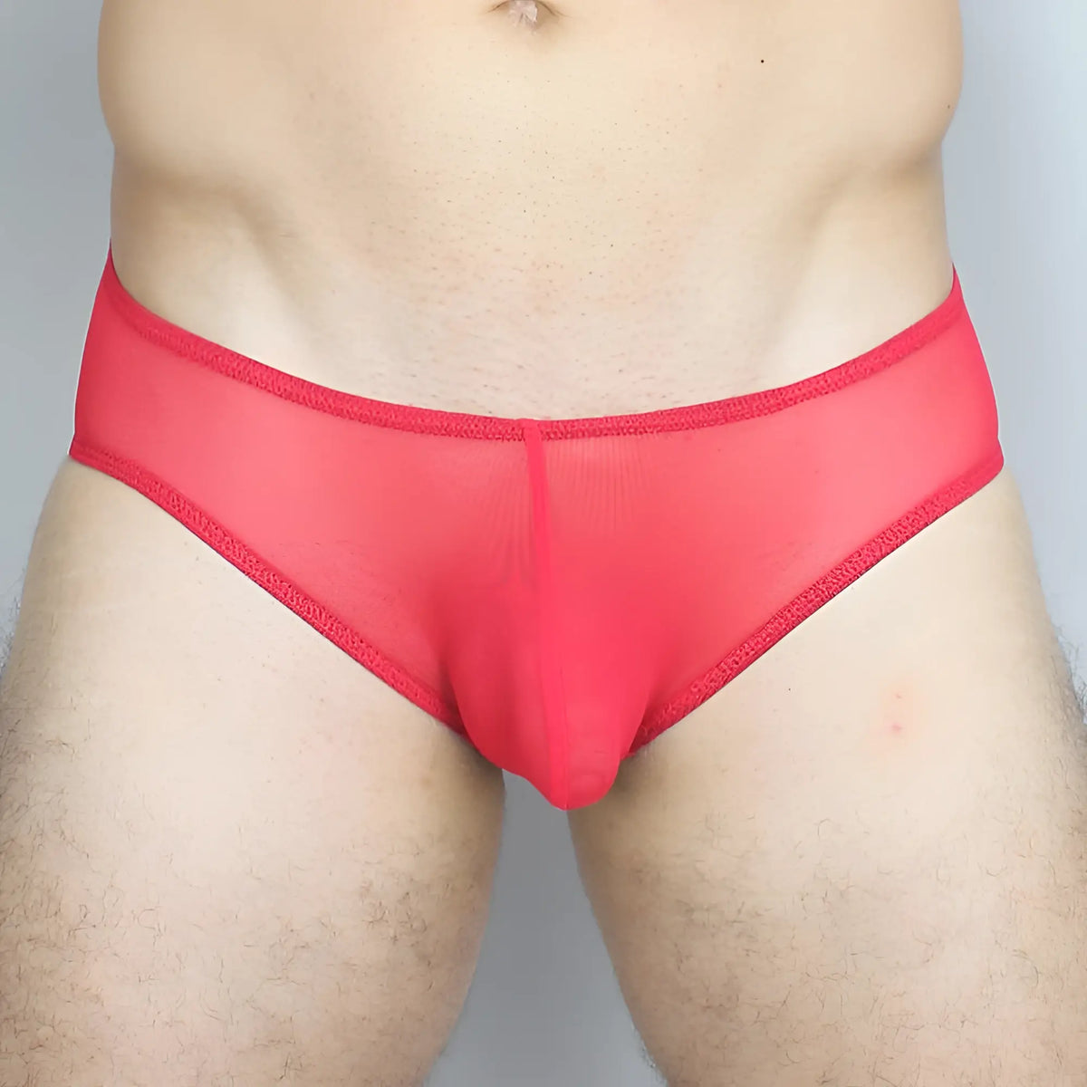 Red sheer mesh McKillop GBUS Gravity brief ultra mesh with a solid red elastic waistband