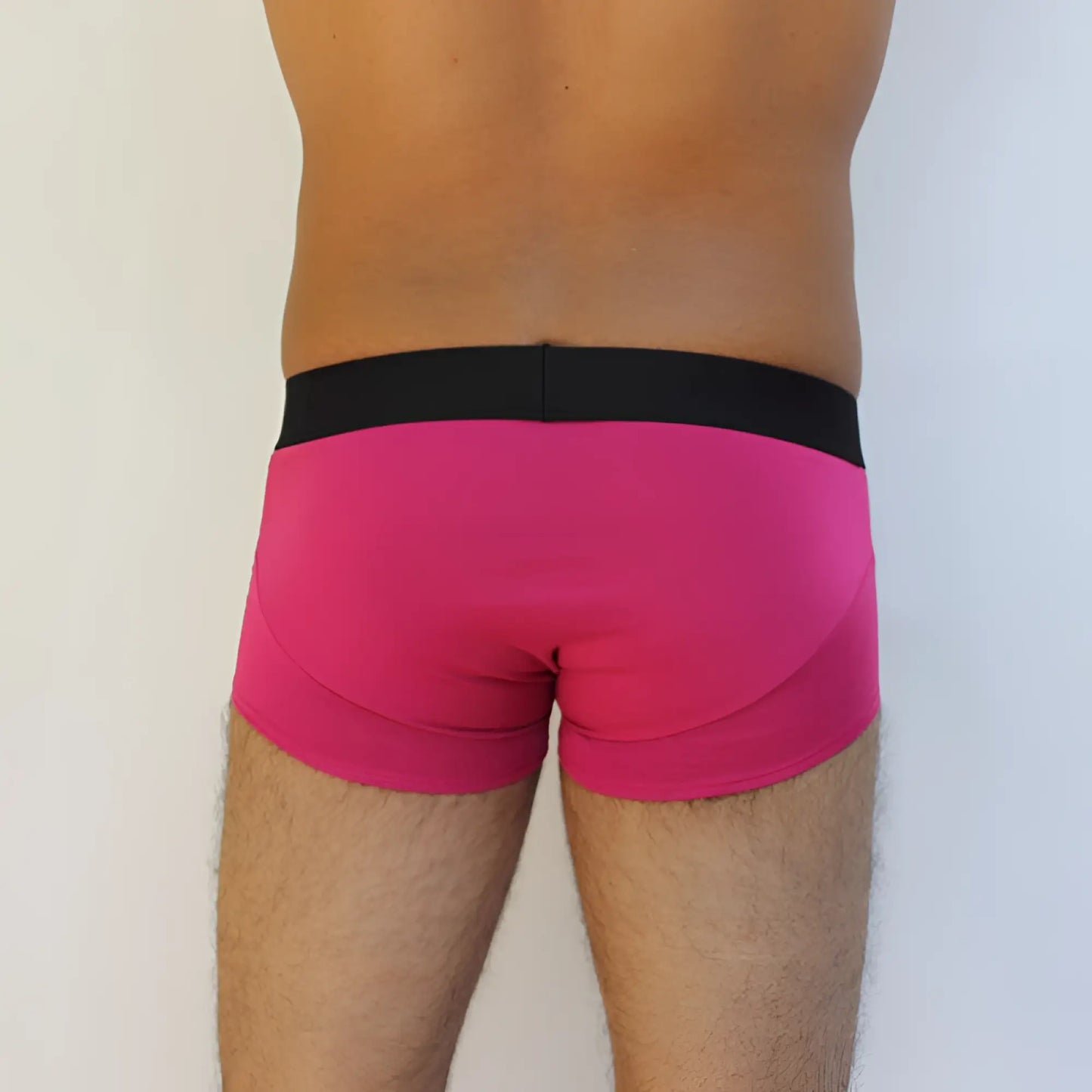 Bright pink mckillop jagger modal boxer brief underwear with black elastic waistband fuchsia size s