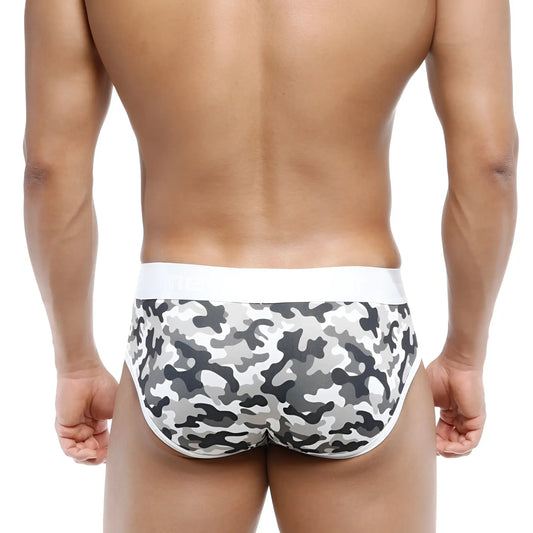 MetroMaleWear 365 hip brief camo 9005-90 gray and black camouflage patterned briefs with white waistband