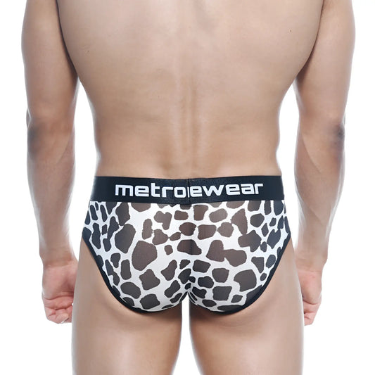 MetroMaleWear 365 hip brief Dalmatian black and white cow print briefs with black elastic waistband and logo