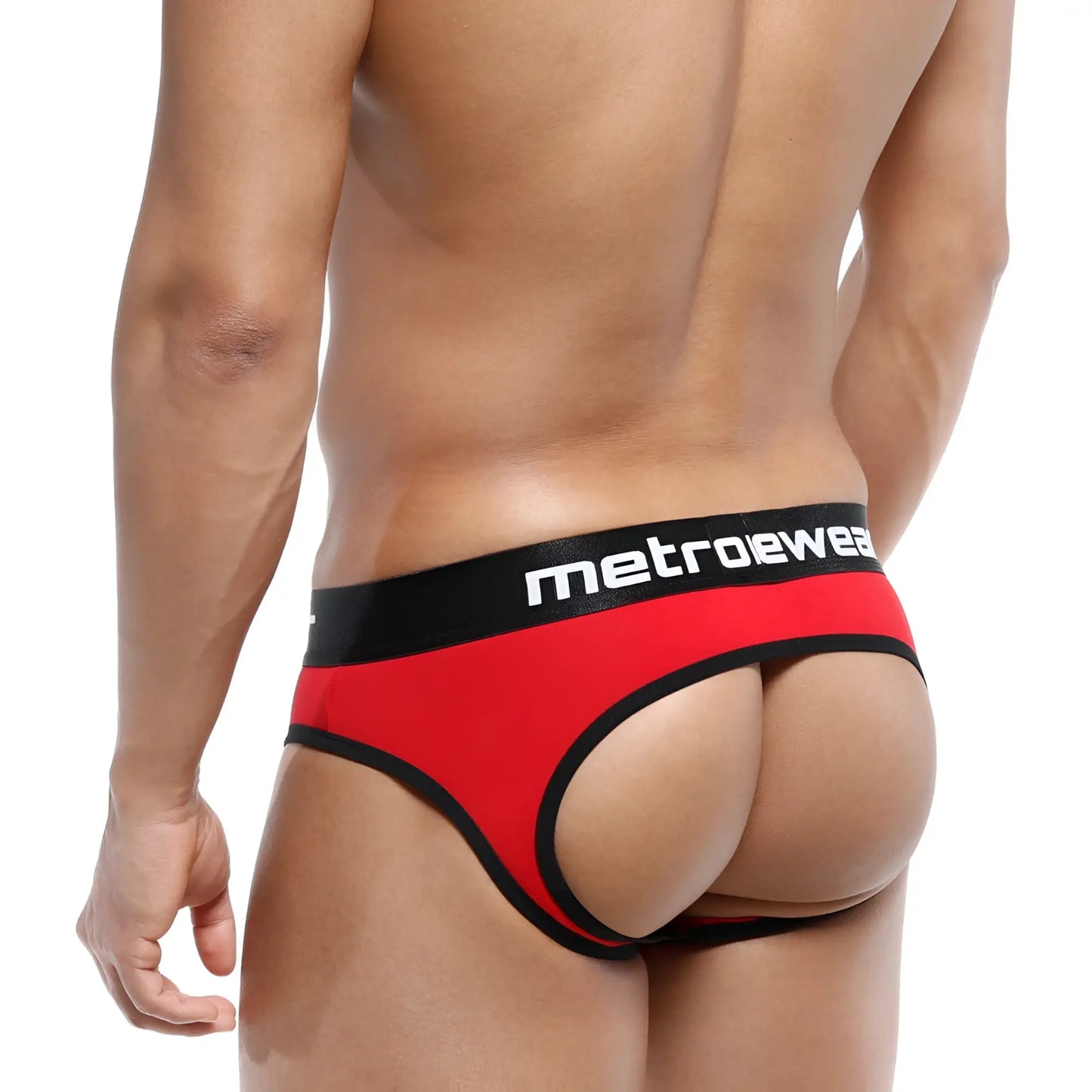 Red and black metroeweave mens briefs with a bold athletic cut from metromalewear apolo jock strap series