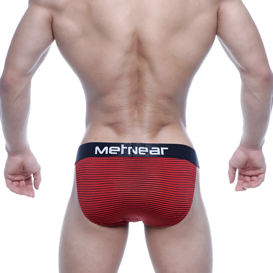 Red striped men’s briefs with black metnear waistband from metromalewear asian bikini red stripe 3004-47 collection