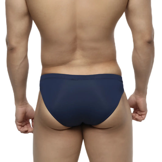 Navy blue smooth form-fitting briefs by MetroMaleWear Bosillo swim bikini model 4967-28 for comfortable swimwear use