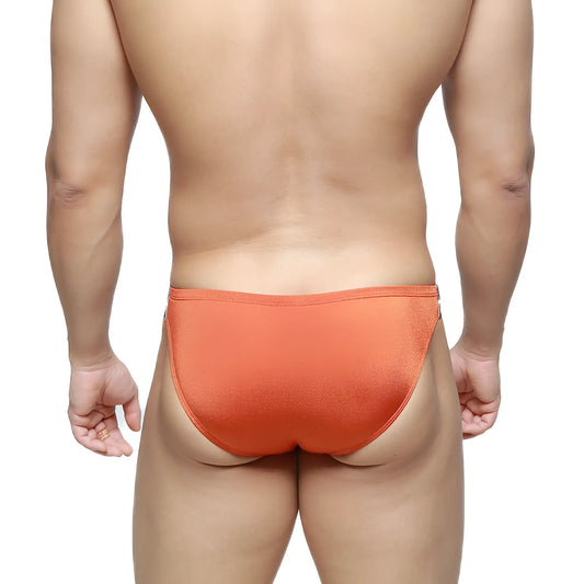 Orange satin briefs metroMalewear brief 2.0 ochre 3603-52 featuring smooth satin fabric and vibrant ochre color