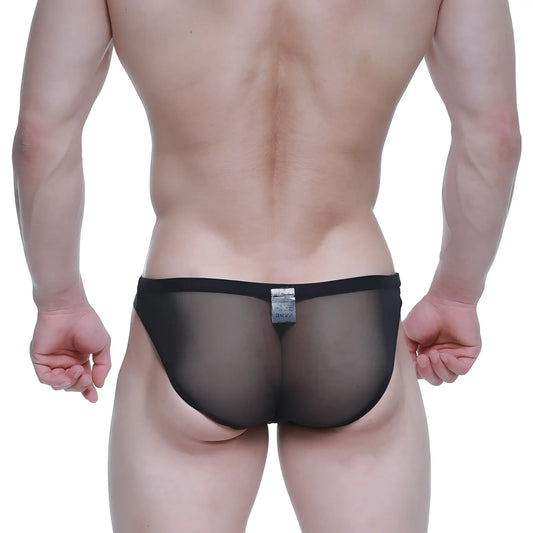 Black sheer mesh briefs with a solid black waistband metro malewear brief 2.0 tull 3603-70 front view