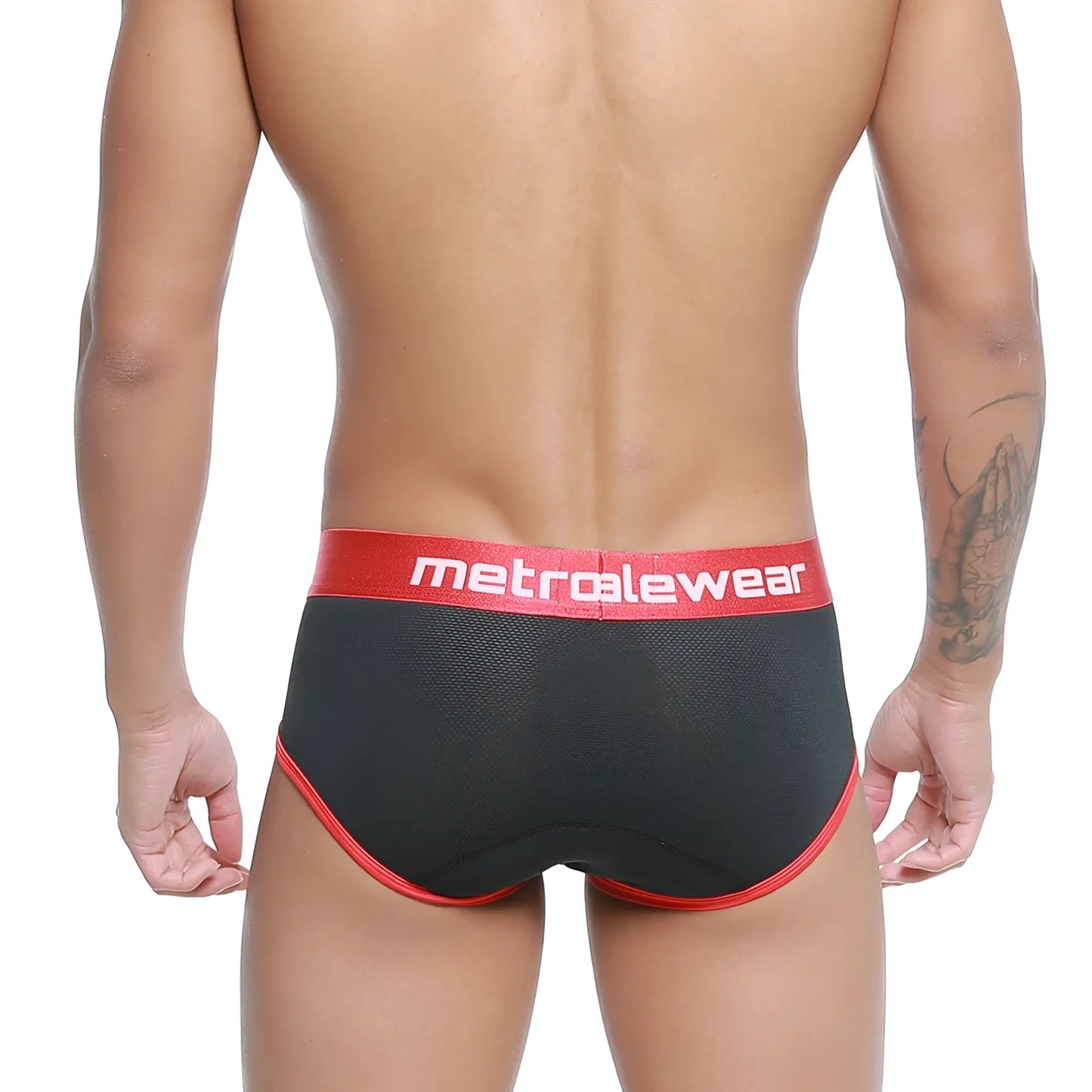 MetroMaleWear Cairo brief black and red with mesh texture and elastic waistband for comfortable daily wear