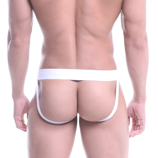 White minimalist athletic briefs with sleek form-fitting design from metromalewear navy jock strap collection 3021-29