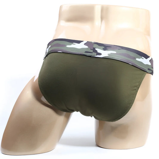 Metro male wear camp bikini dark green 3904-26 olive green camouflage elastic fabric underwear