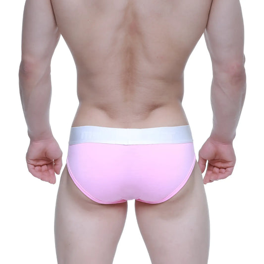 Pink briefs with white elastic waistband metro malewear candy coated pink hip brief 8003-02 in soft fabric