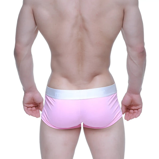 Pink athletic briefs with white elastic waistband metro male wear candy coated pink trunk 2026-25 front view