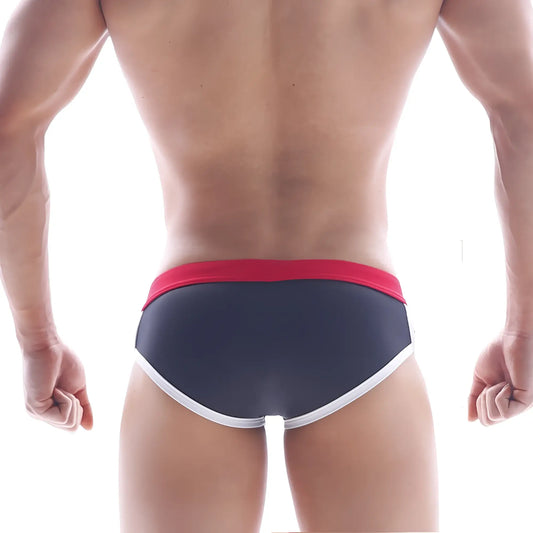 MetroMaleWear Capas swim brief black in dark gray with red waistband and white trim for comfortable swimming