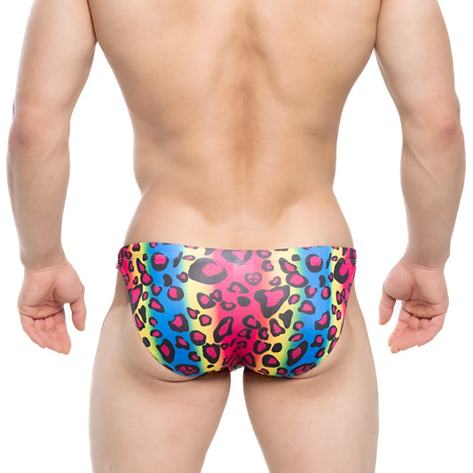 Vibrant rainbow-colored metroMalewear swim bikini 4937-06 with bold pink and black leopard print pattern