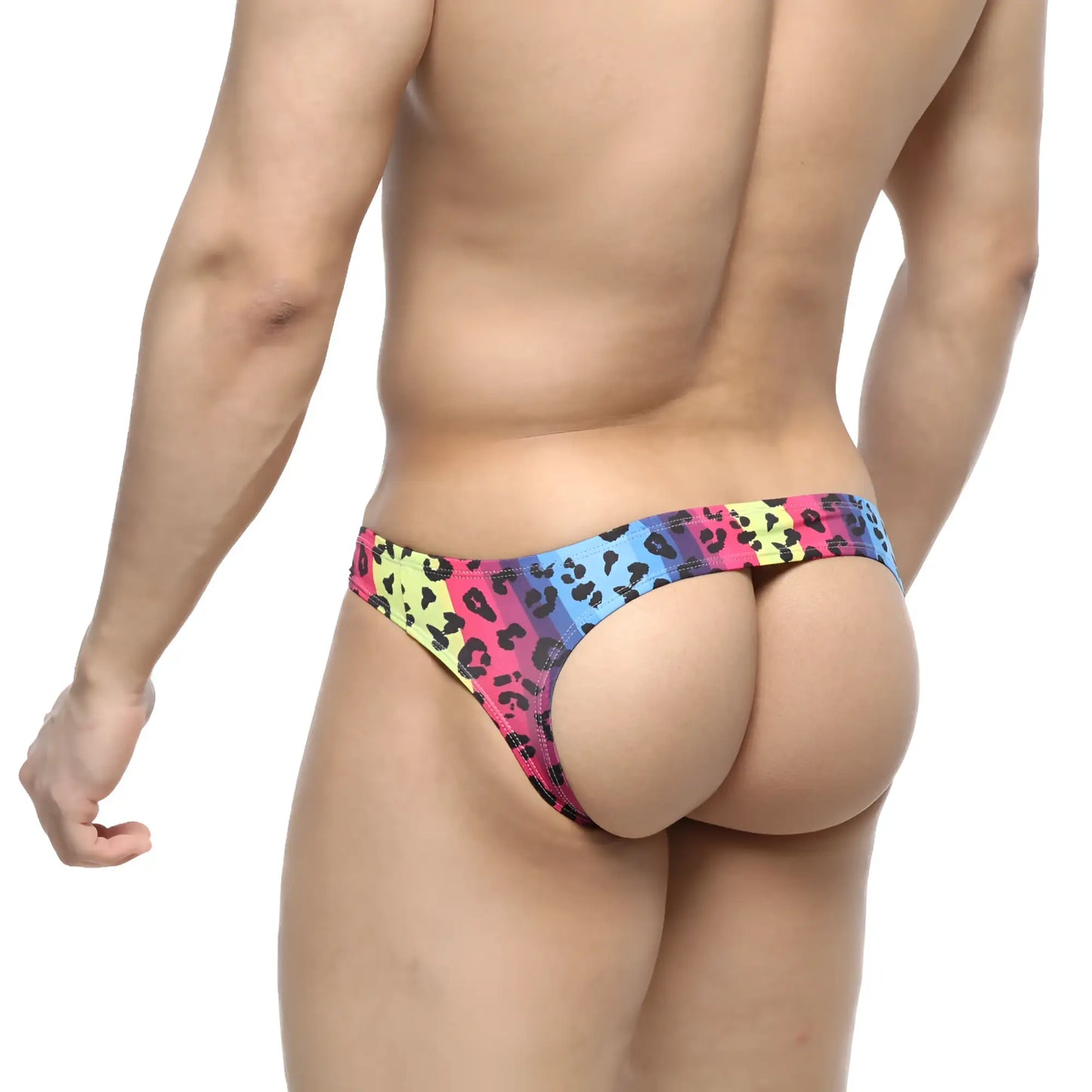 MetroMaleWear Colorado jock strap neon 5011-05 vibrant neon leopard-print thong in pink blue and yellow hues
