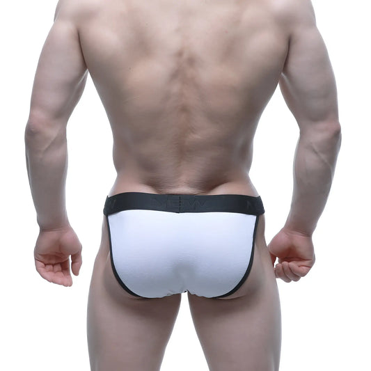 White briefs with black trim and branded waistband by metromalewear contrast bikini white 3004-c00