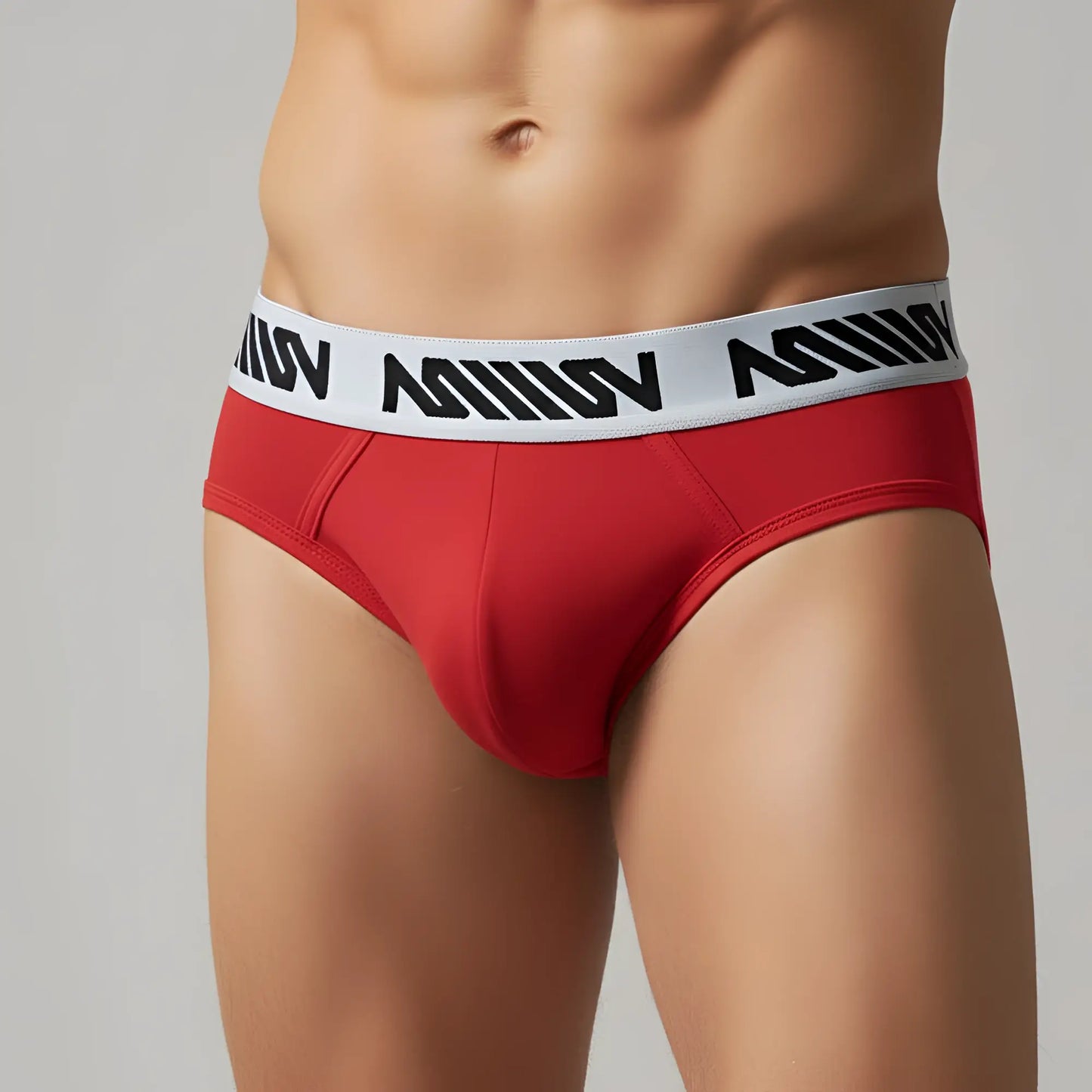 Metro malewear core hip brief red men’s brief with white elastic waistband and black stylized lettering