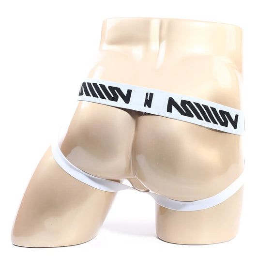 White cotton athletic briefs with a black logo waistband from metromalewear metro malewear cotton jock strap orange 3001-24