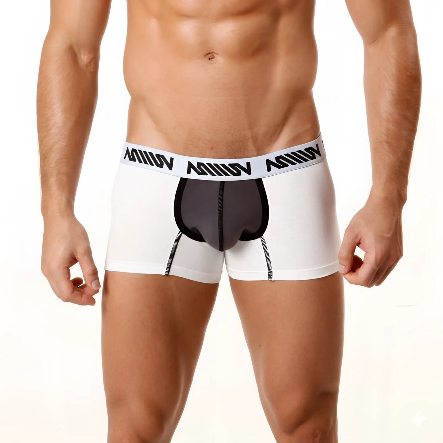 MetroMaleWear cotton short boxer briefs in white and black with a branded waistband and a 7 inch inseam