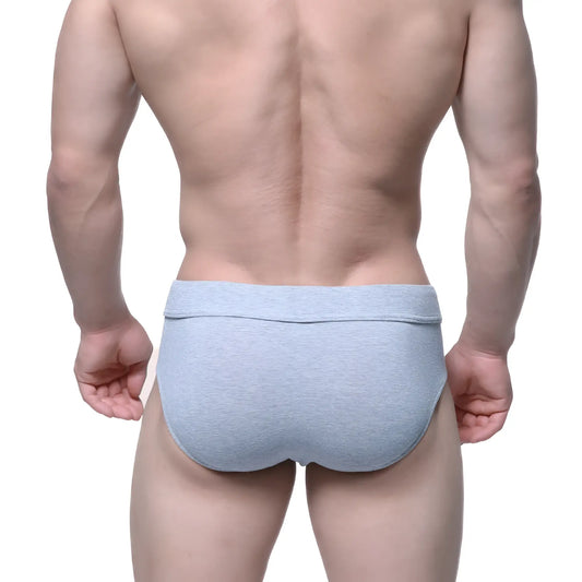 Light gray heathered cotton briefs with a soft elastic waistband from MetroMaleWear Deseo Brief Gray 5503-10