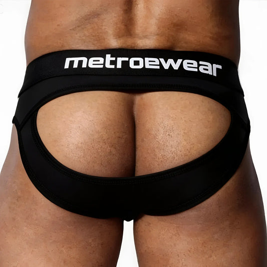 Black MetroMaleWear Drake Jock Brief Noir 5666-20 with wide waistband and cutout design in breathable fabric