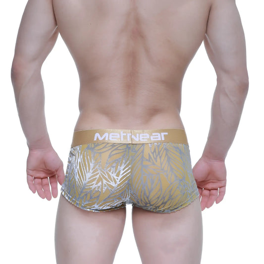MetroMaleWear elegant short boxer 2026-65 gold and silver leaf patterned men’s briefs with metallic waistband
