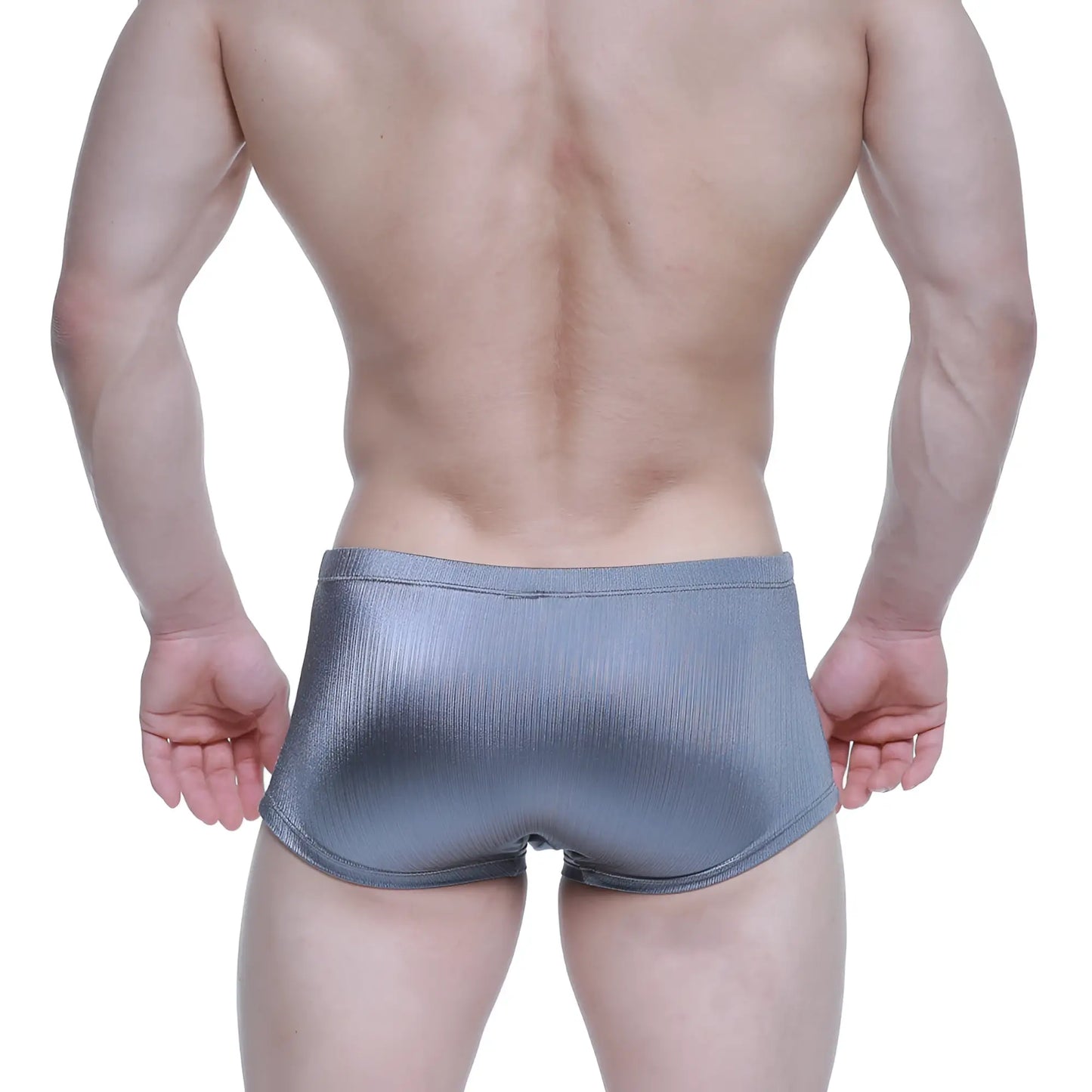Silver metallic ribbed briefs from MetroMaleWear enhancement boxer metal 2043-10 showcasing textured fabric design