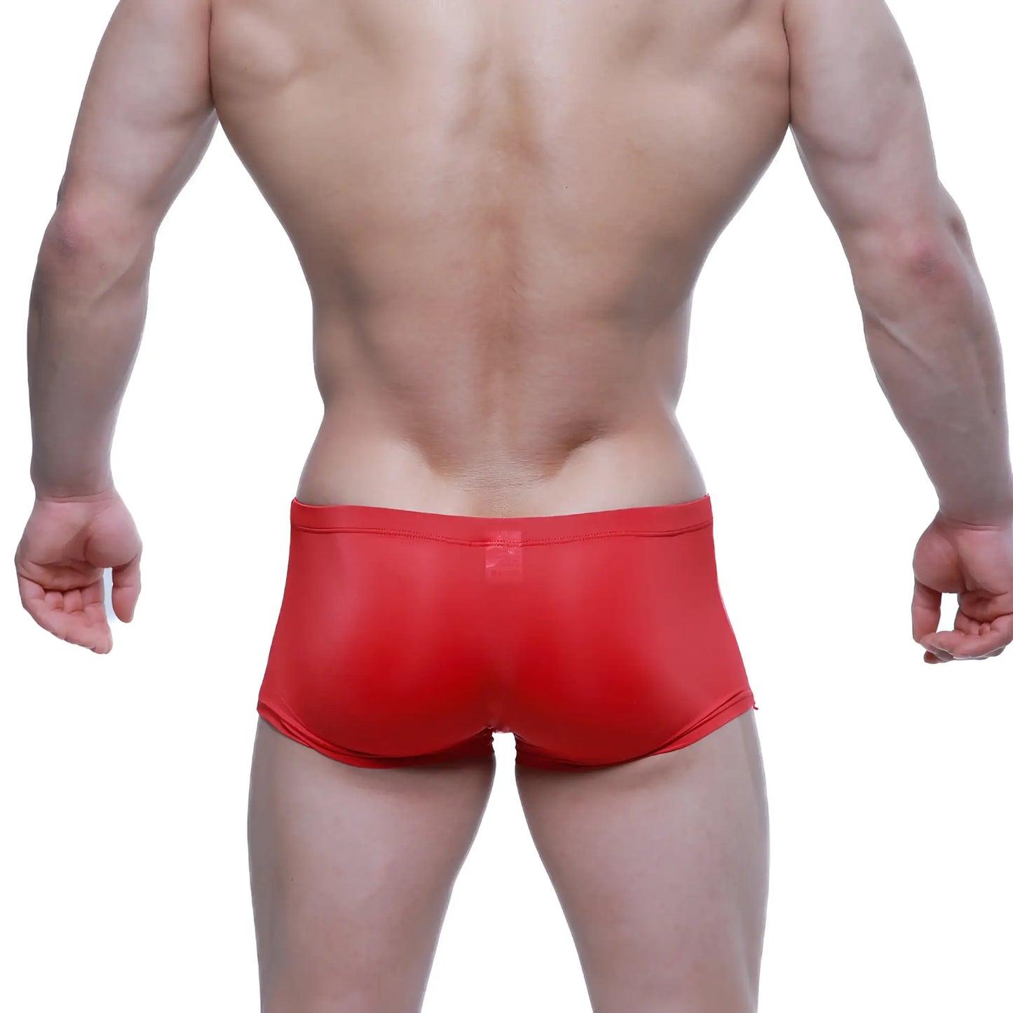 MetroMaleWear enhancement boxer red 2043-12 shiny form-fitting red swim trunks ideal for swimming and beachwear