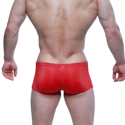 MetroMaleWear enhancement boxer red 2043-12 shiny form-fitting red swim trunks ideal for swimming and beachwear