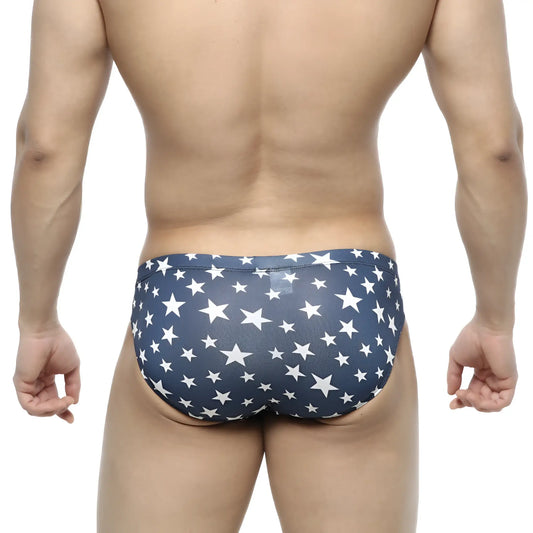 MetroMalewear Estella bikini 5103-14 navy blue swim trunks with white star pattern for men