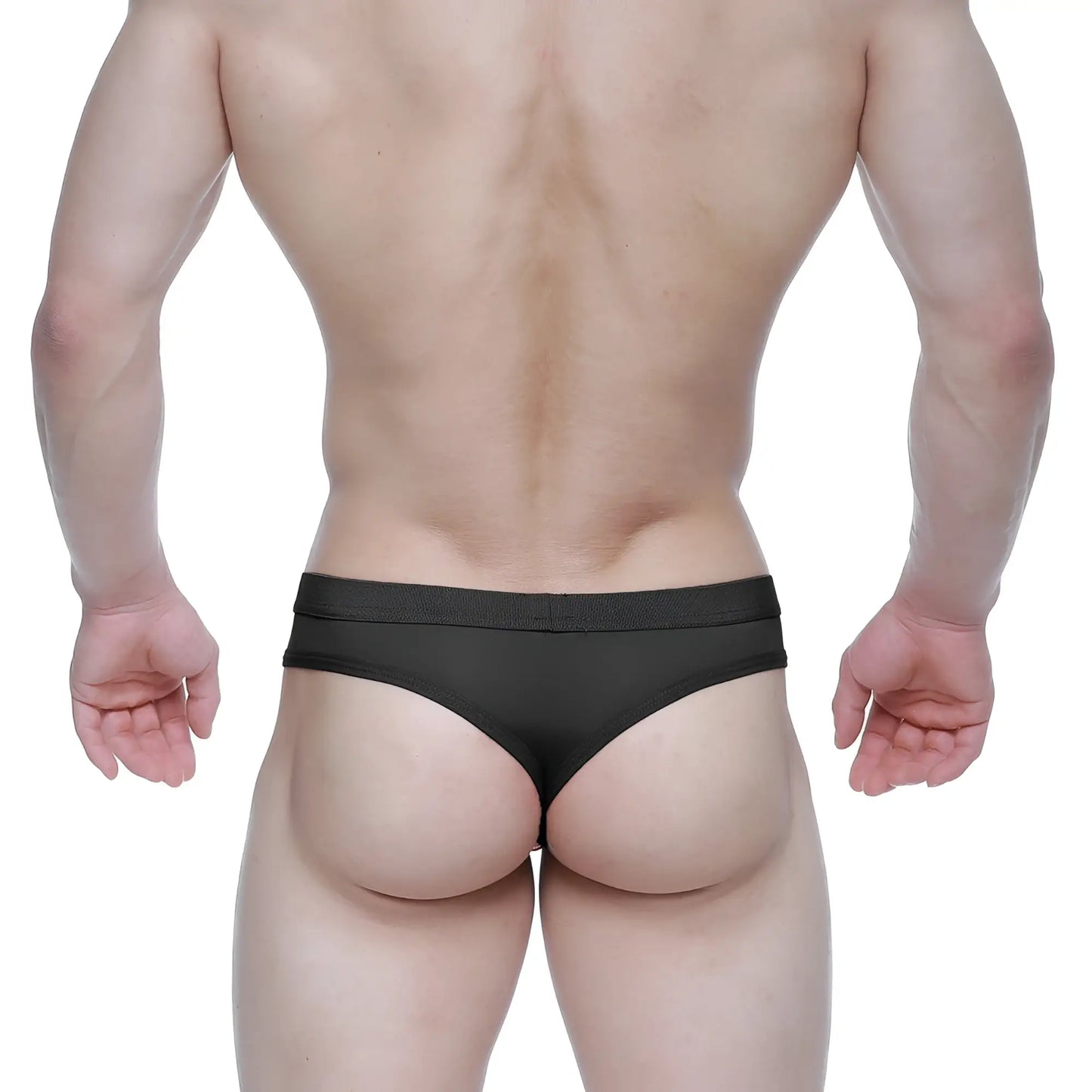 Black MetroMaleWear Eterna thong 3722-20 with form-fitting fabric and smooth elastic waistband front view