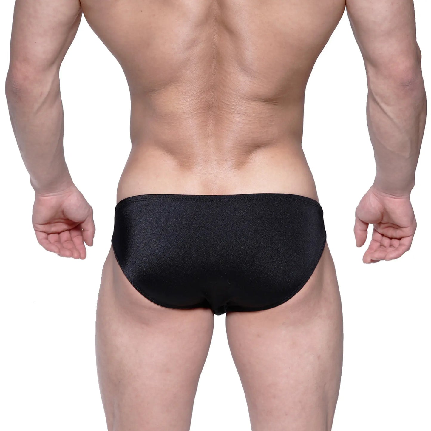 Black sleek swim trunks with subtle textured finish by MetroMaleWear Eureka Bikini model 5223-20