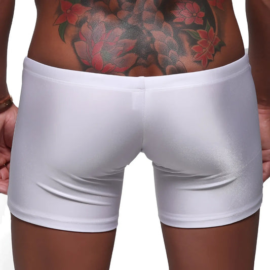 MetroMaleWear extreme square white fabric shorts with elastic waistband and snug fit for comfortable wear