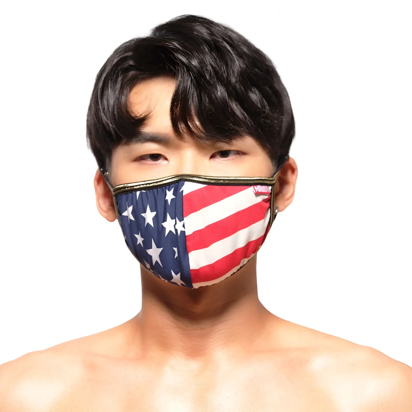 Metromalewear face mask usa 0111-60 with american flag pattern and gold trim for stylish protective use