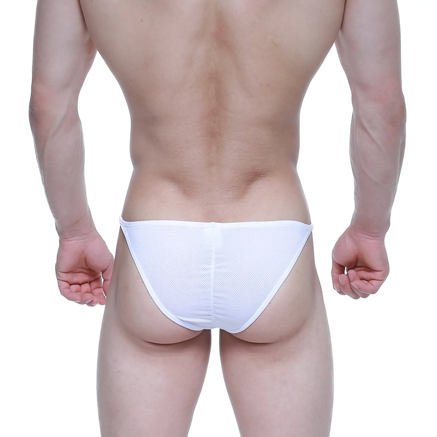 White mesh briefs metroMalewear fantasy bikini white 6116-00 with sleek form-fitting design visible from the back side