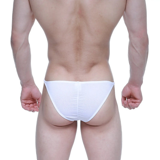 White mesh briefs metroMalewear fantasy bikini white 6116-00 with sleek form-fitting design visible from the back side