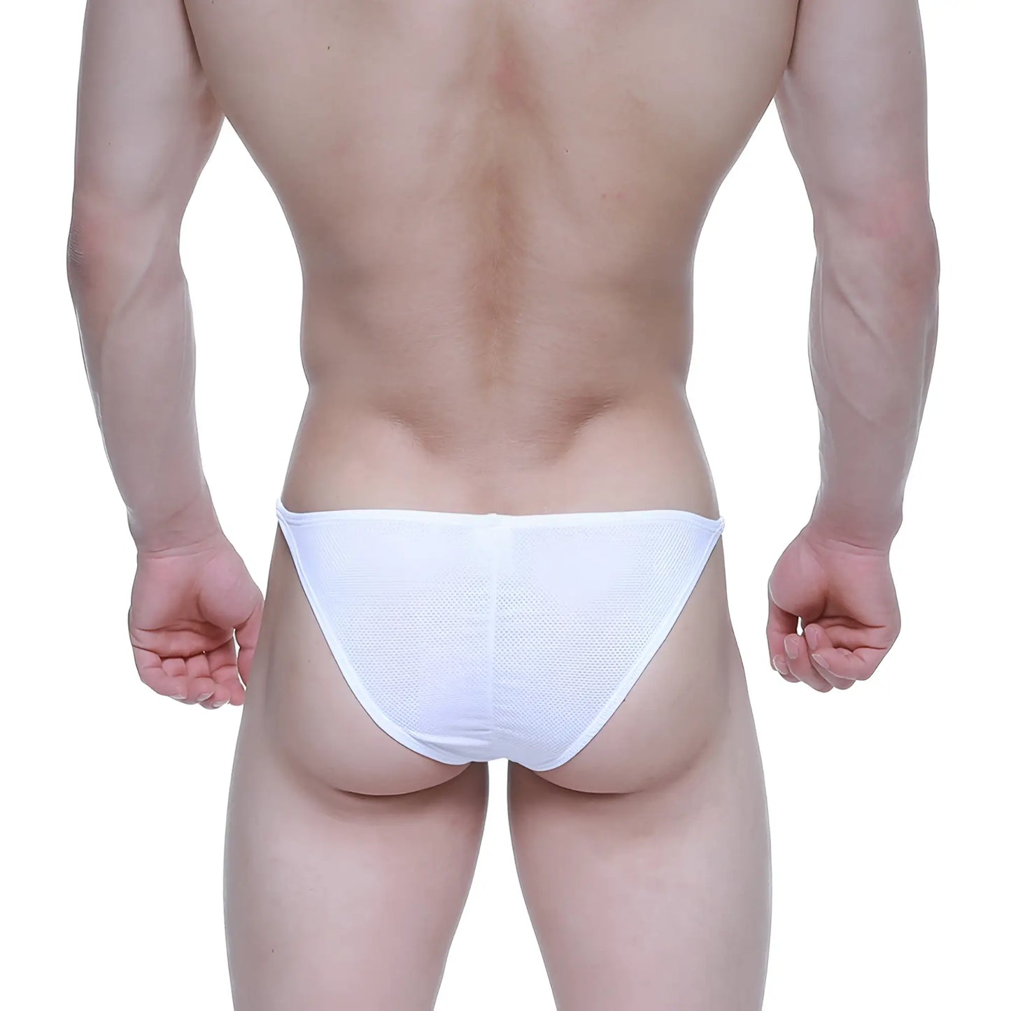 White mesh briefs metroMalewear fantasy bikini white 6116-00 with sleek form-fitting design visible from the back side
