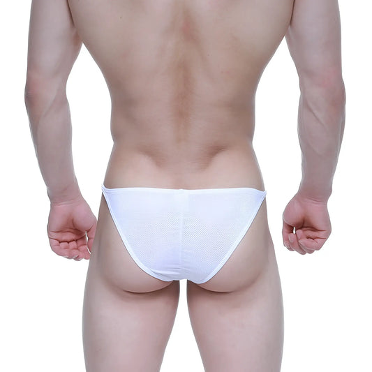 White mesh briefs metroMalewear fantasy bikini white 6116-00 with sleek form-fitting design visible from the back side