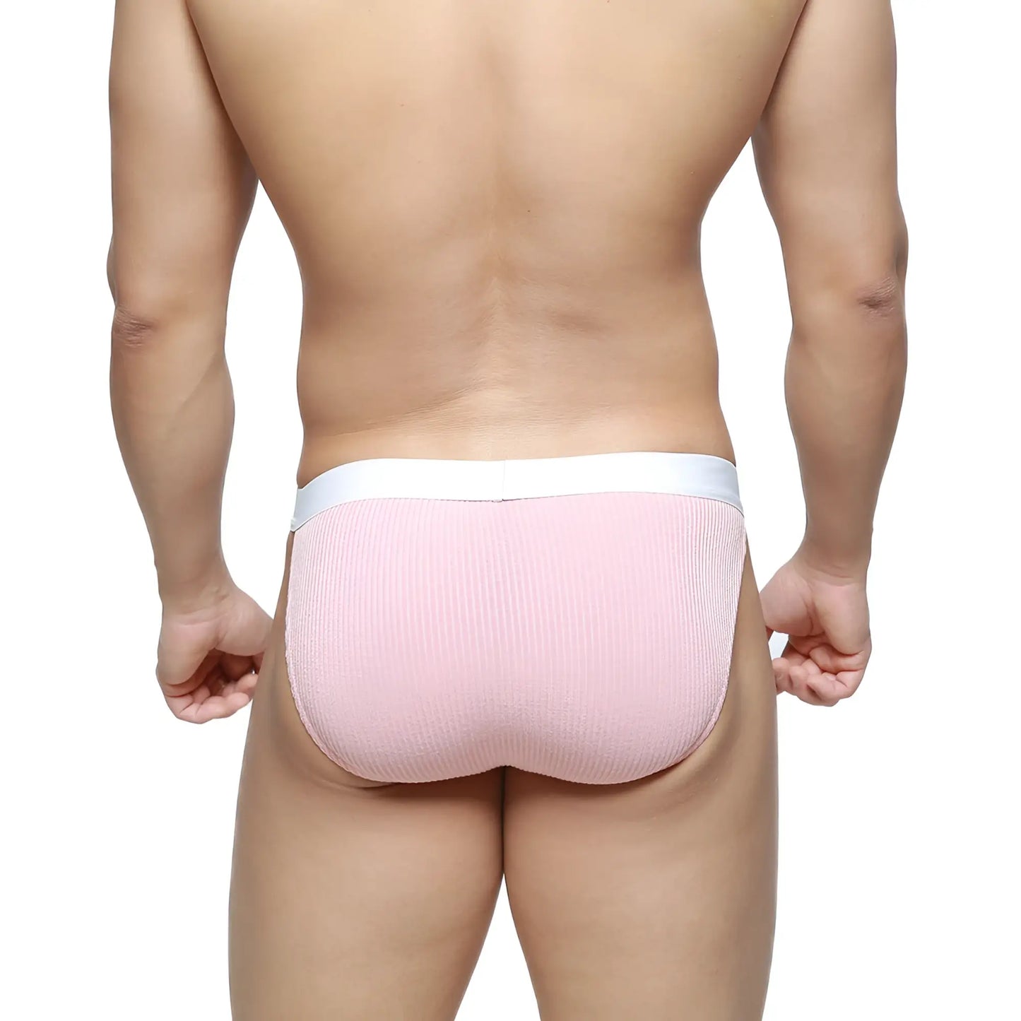 MetroMalewear Felix bikini pink ribbed briefs with white waistband made of soft breathable fabric