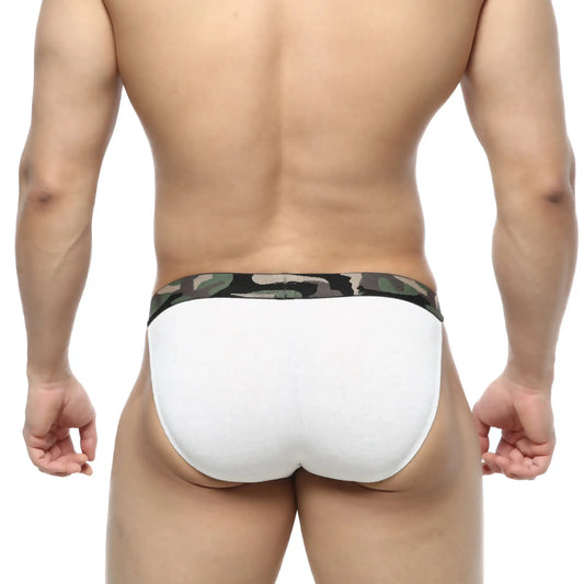 White briefs metro malewear felix bikini with a camouflage waistband in white for comfortable everyday wear