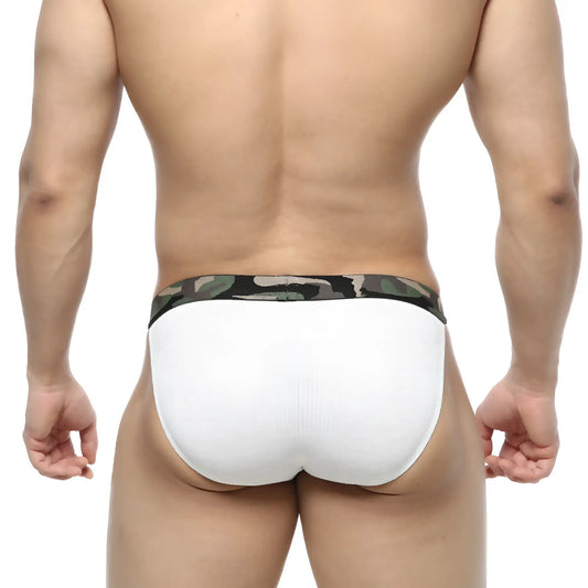 White briefs metro malewear felix bikini with a camouflage waistband in white for comfortable everyday wear