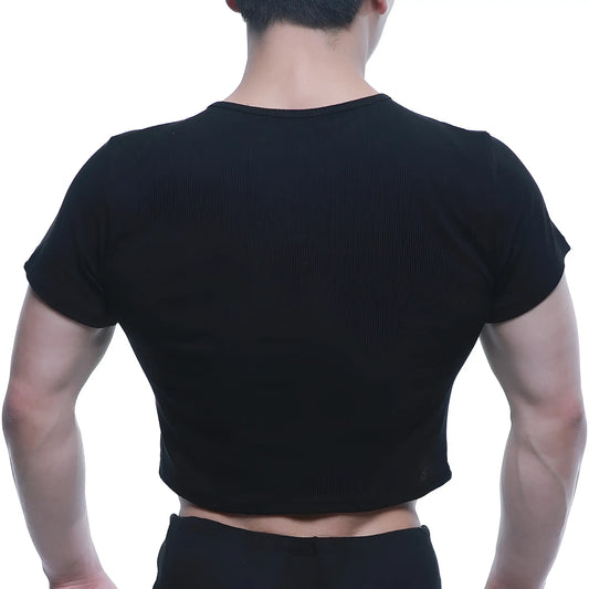 MetroMaleWear fit t-shirt black cropped short sleeve with ribbed neckline and hem in soft comfortable fabric