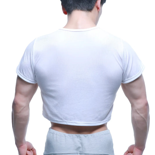White ribbed short sleeve crop top from MetroMaleWear made of soft fabric for a comfortable stylish fit