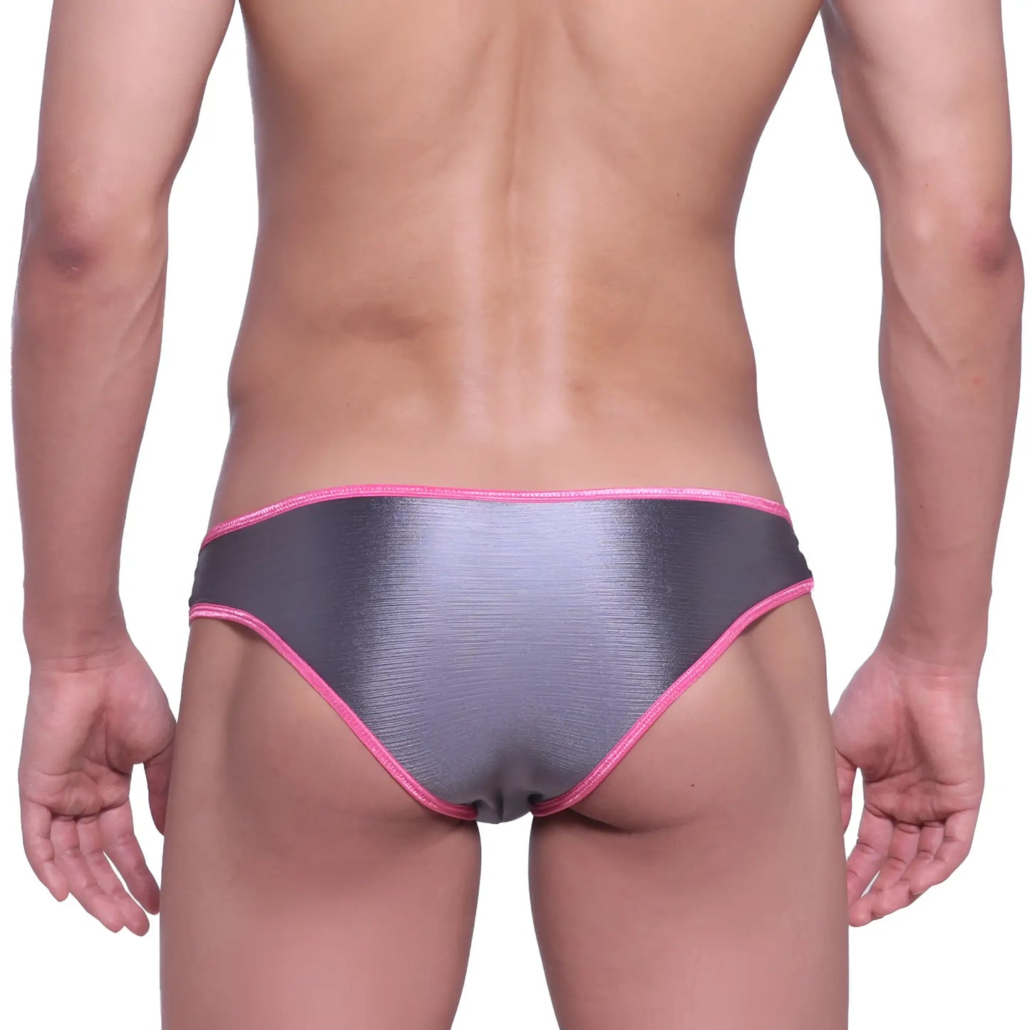 Silver metallic briefs with vibrant pink trim by metromalewear focus brief metal gray 6107-02