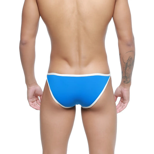 Metro malewear freedom bikini briefs in bright royal blue with white trim designed for comfort and style