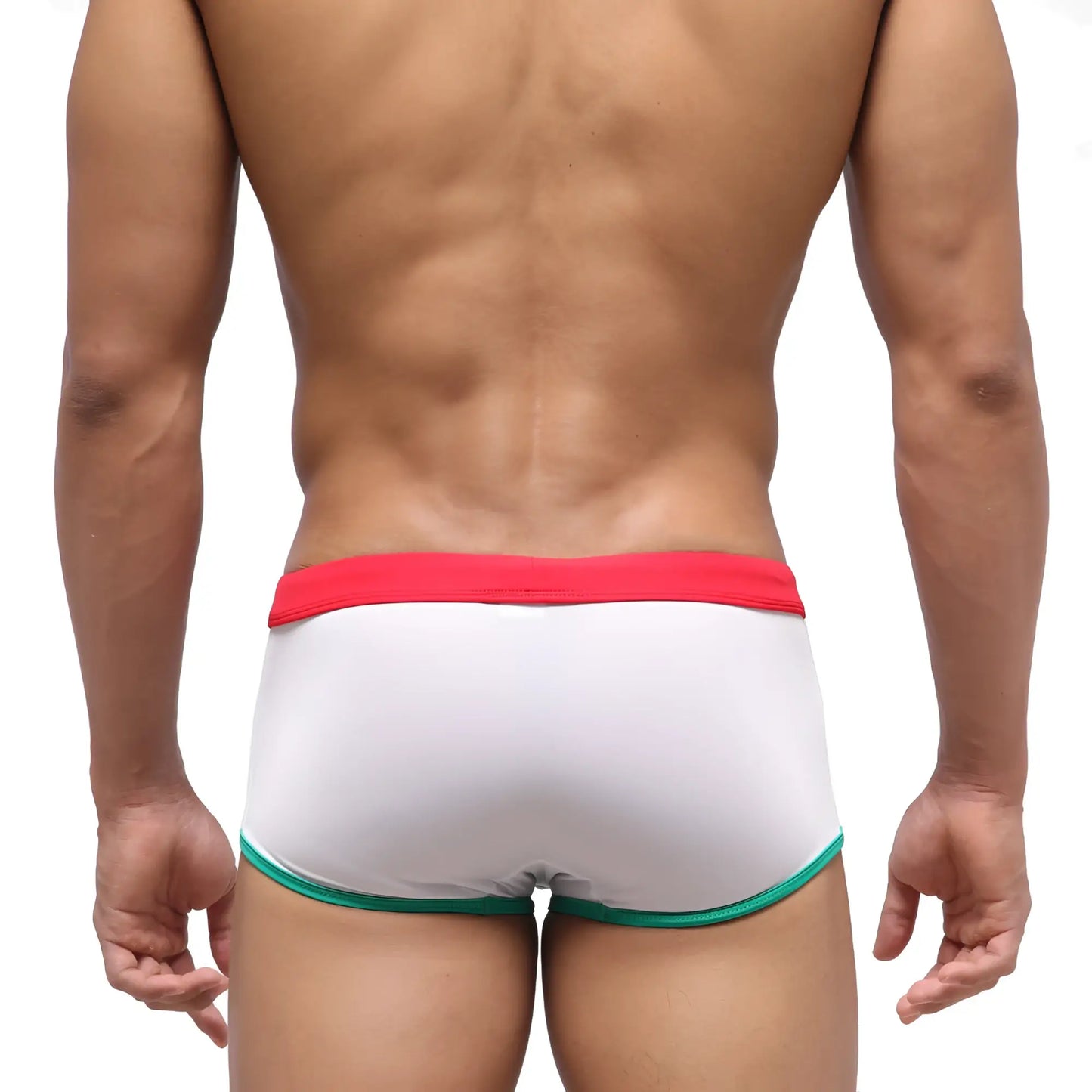 White briefs with a red waistband and green trim from metromalewear fresco swim trunk italy 4944-07 collection