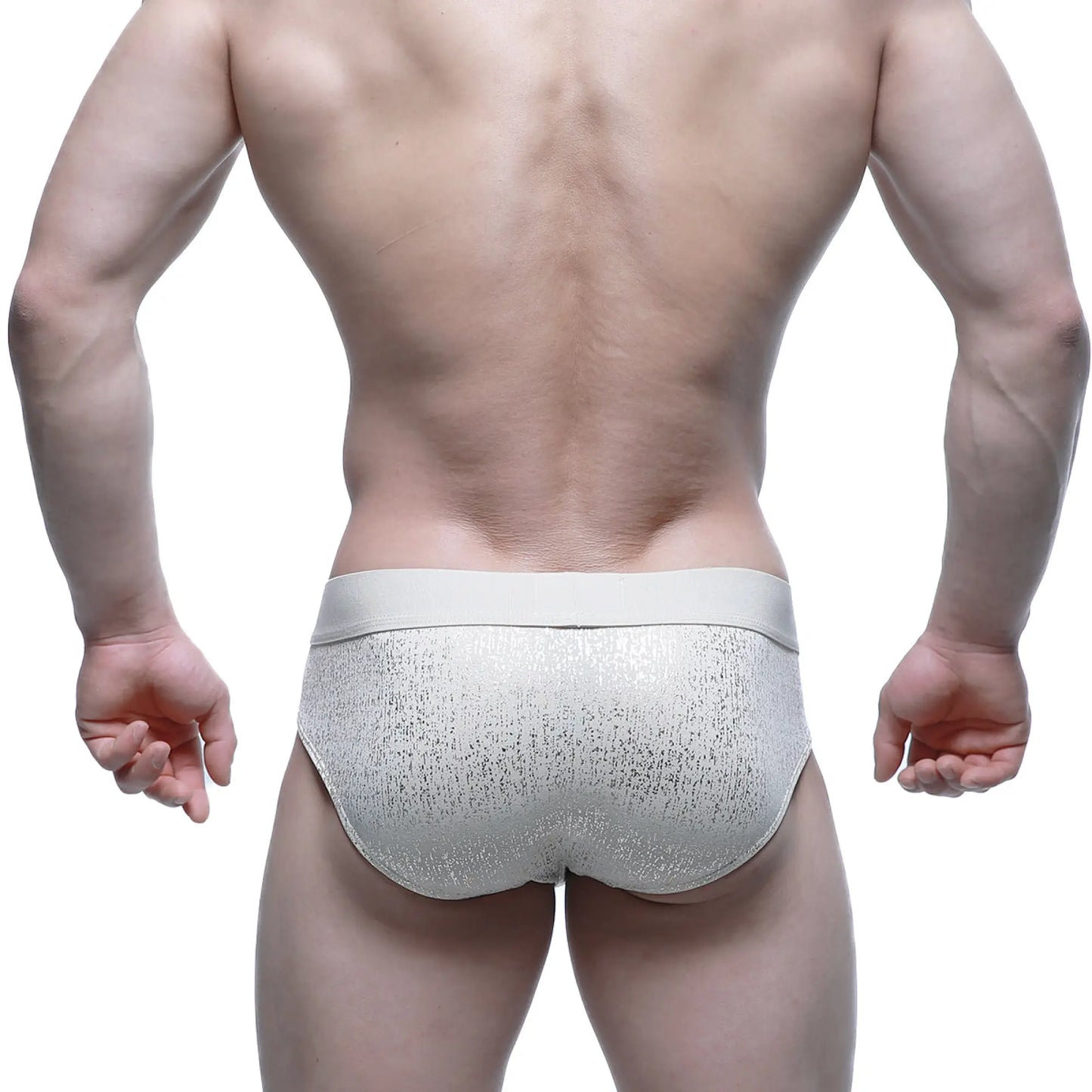 MetroMaleWear Gloria Brief 5003-57 silver glitter textured briefs with a solid light gray waistband front view