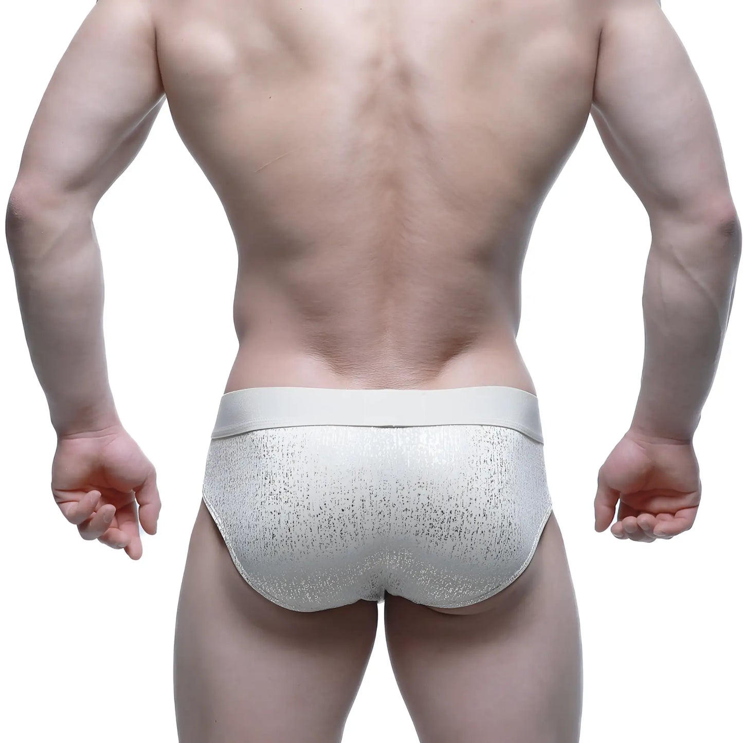 MetroMaleWear Gloria Brief 5003-57 silver glitter textured briefs with a solid light gray waistband front view