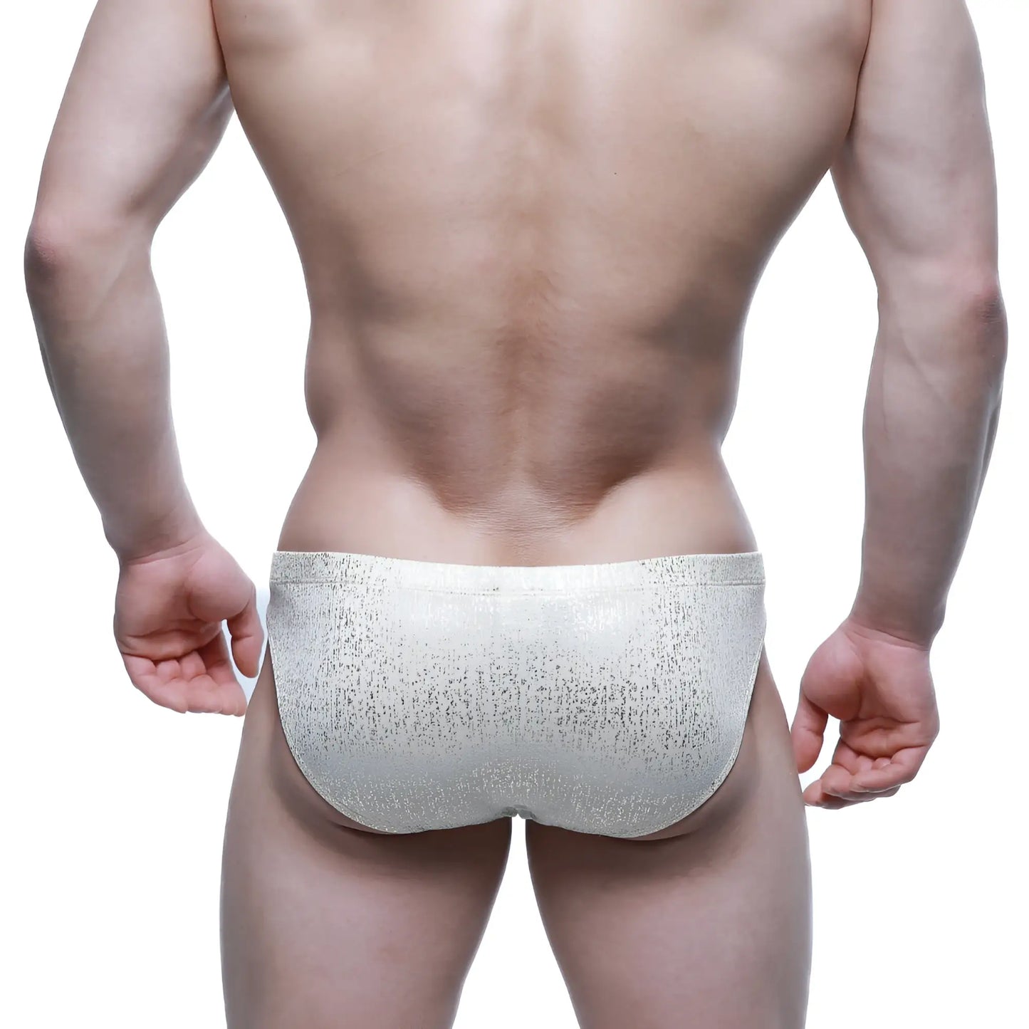 MetroMalewear gloria no show bikini 5103-m57 silver metallic textured briefs front view