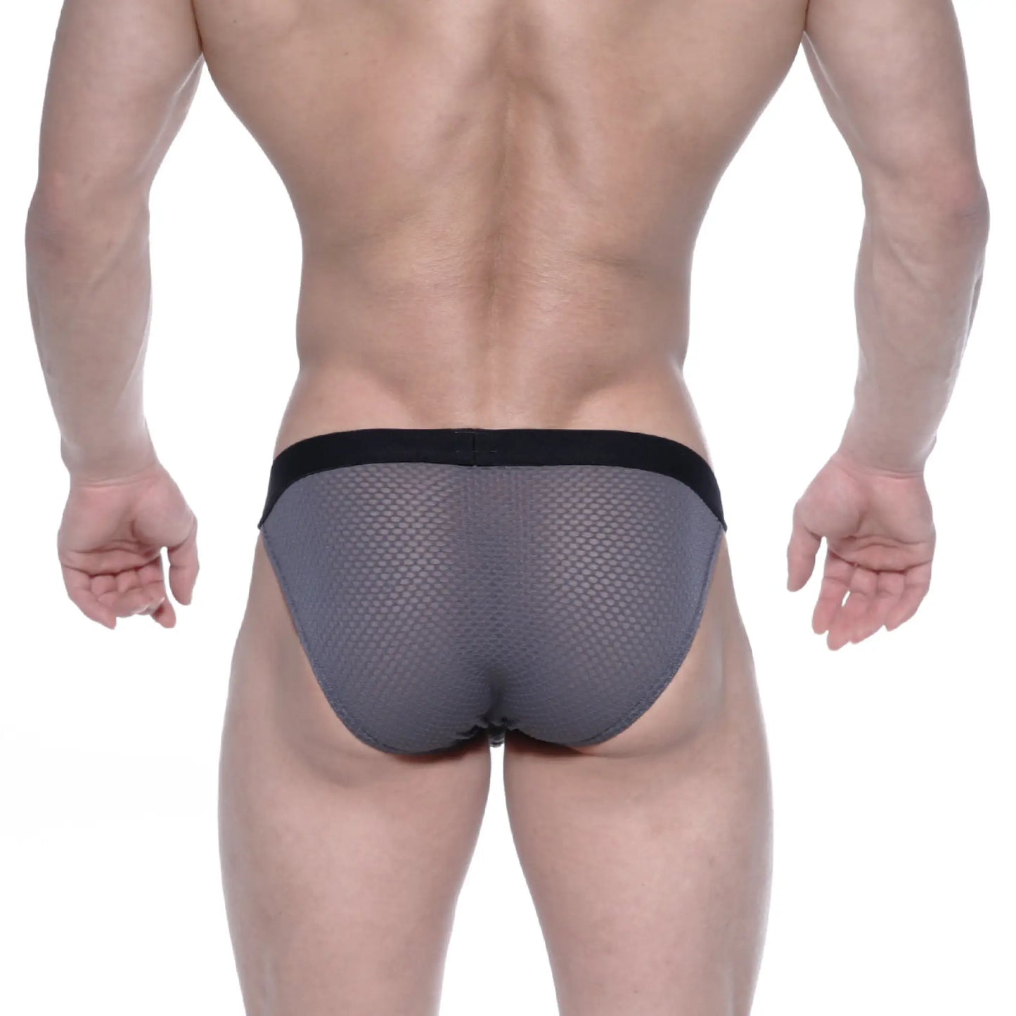 Gray mesh briefs with black elastic waistband from metromalewear grabit bikini 3105-72